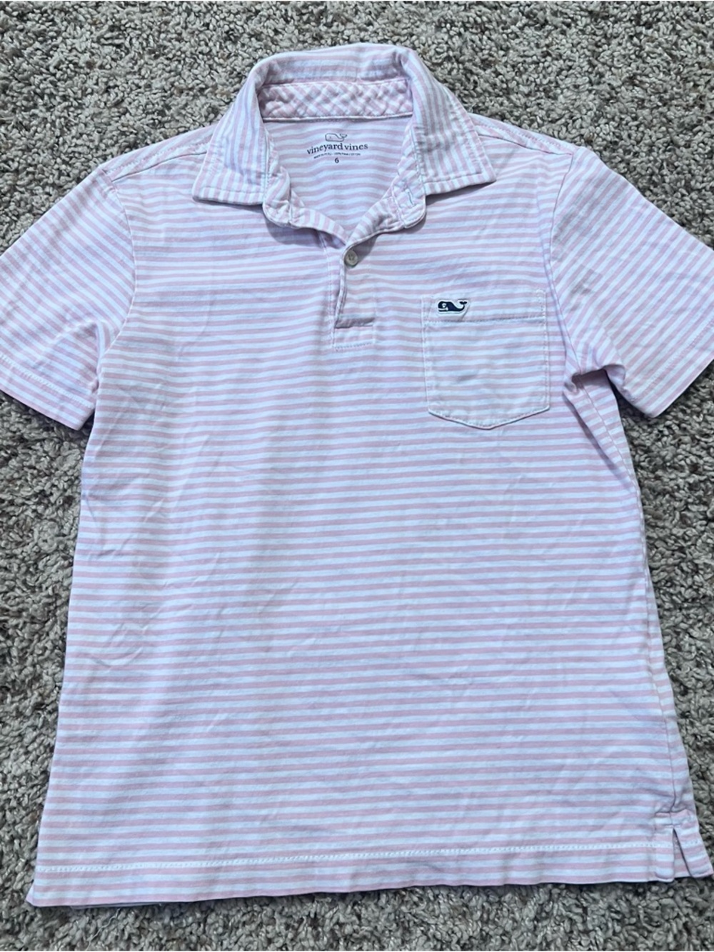 Vineyard Vines Light Pink & White Striped Polo Shirt Boys Size 6